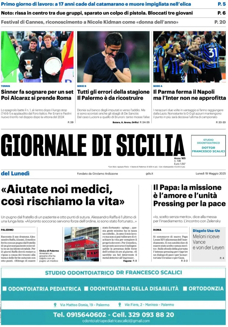 Prima-pagina-Giornale-di-Sicilia-edizione-di-oggi-19-05-2025