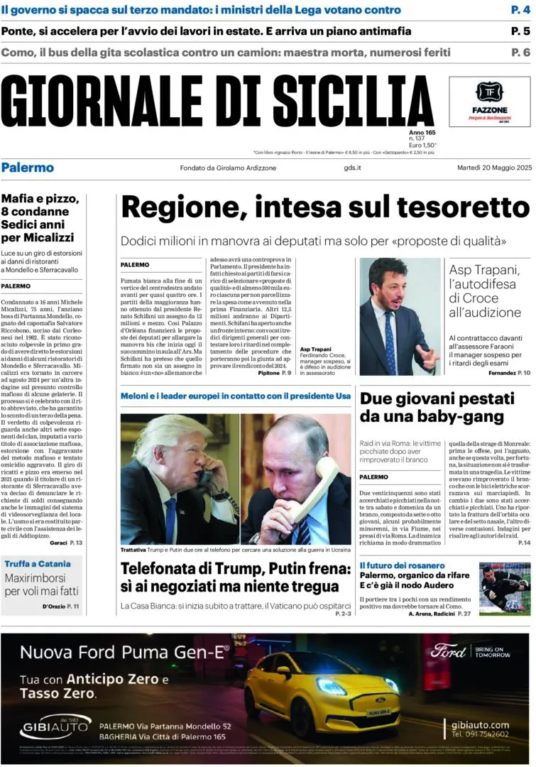 Prima-pagina-Giornale-di-Sicilia-edizione-di-oggi-20-05-2025