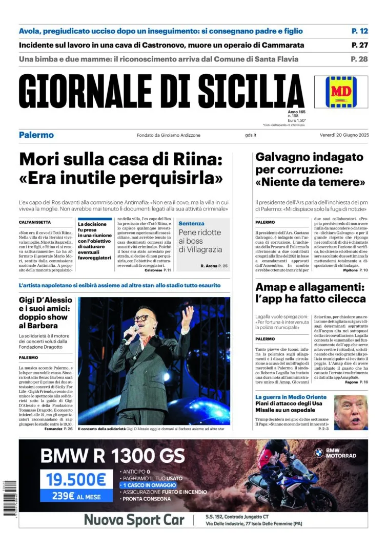 Prima-pagina-Giornale-di-Sicilia-edizione-di-oggi-20-06-2025