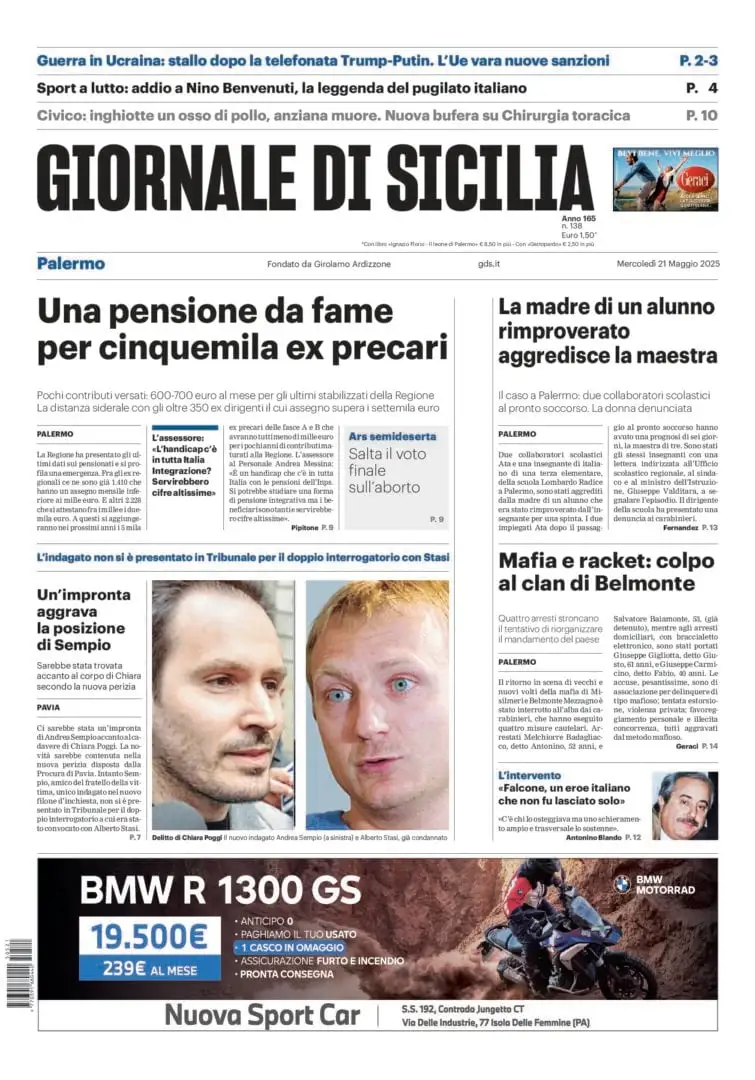 Prima-pagina-Giornale-di-Sicilia-edizione-di-oggi-21-05-2025