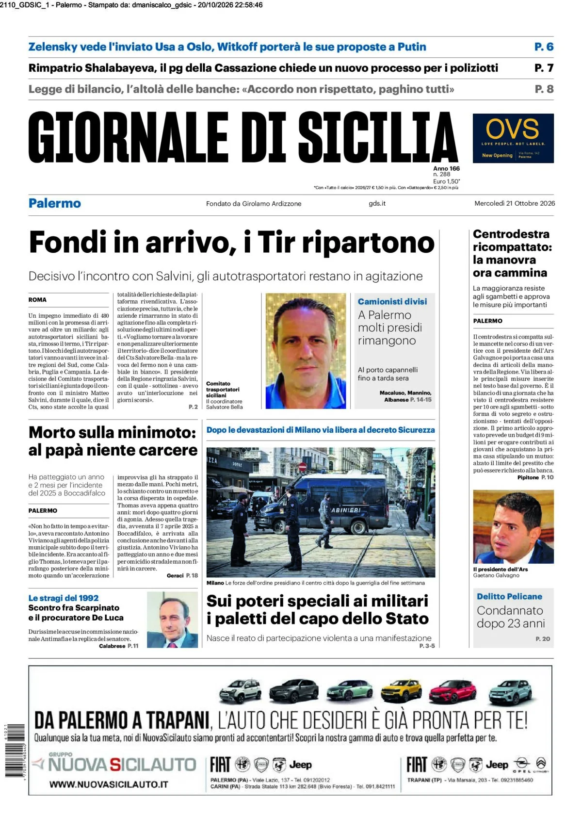 Prima-pagina-Giornale-di-Sicilia-edizione-di-oggi-21-10-2026