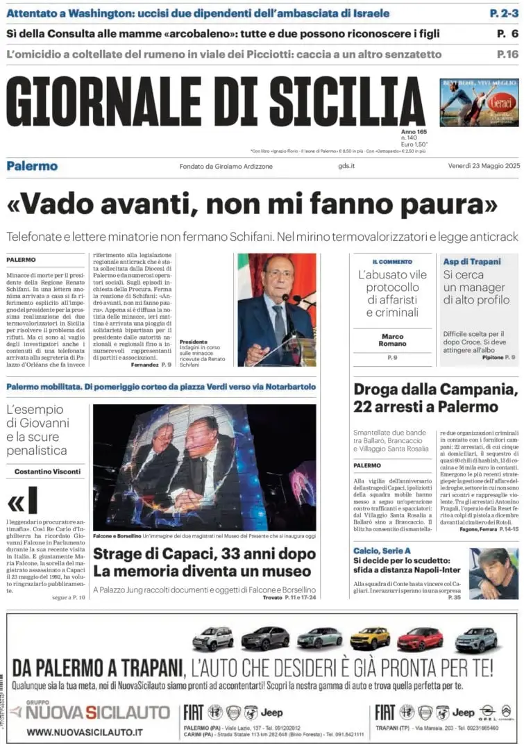 Prima-pagina-Giornale-di-Sicilia-edizione-di-oggi-23-05-2025