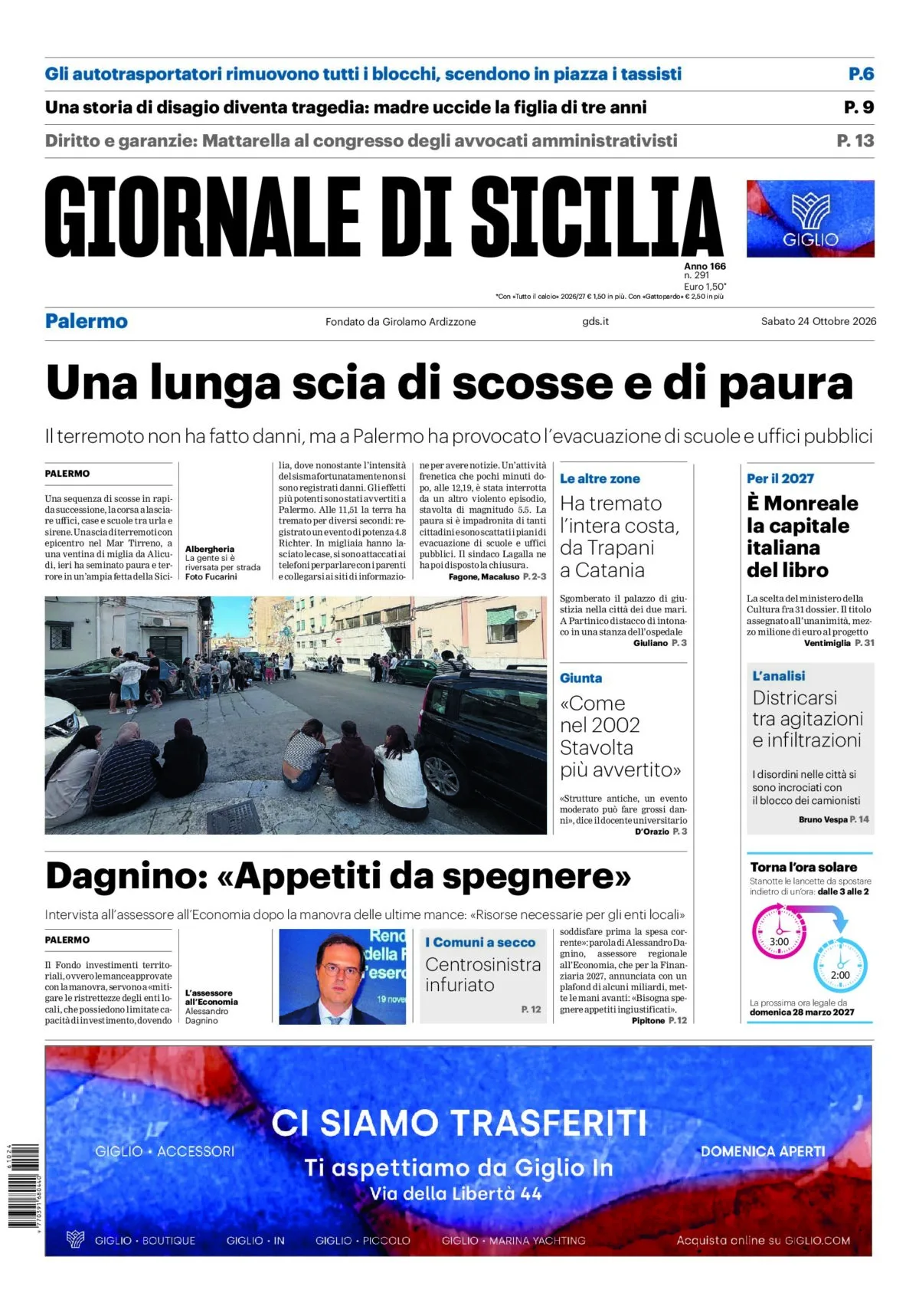 Prima-pagina-Giornale-di-Sicilia-edizione-di-oggi-24-10-2026