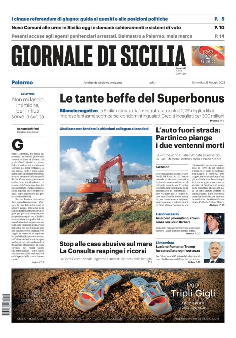 Prima-pagina-Giornale-di-Sicilia-edizione-di-oggi-25-05-2025