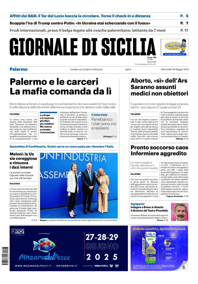Prima-pagina-Giornale-di-Sicilia-edizione-di-oggi-28-05-2025