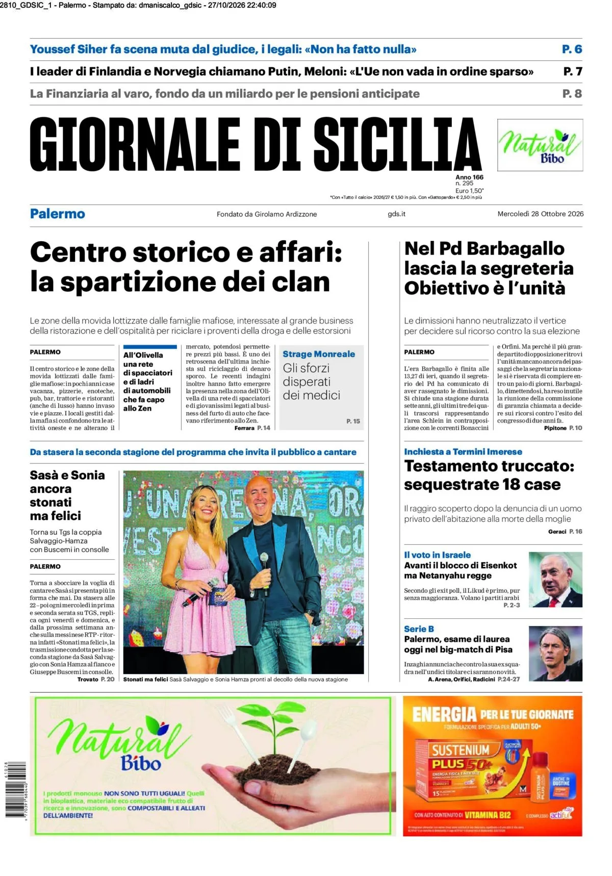 Prima-pagina-Giornale-di-Sicilia-edizione-di-oggi-28-10-2026