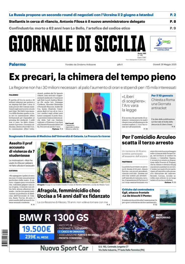 Prima-pagina-Giornale-di-Sicilia-edizione-di-oggi-29-05-2025