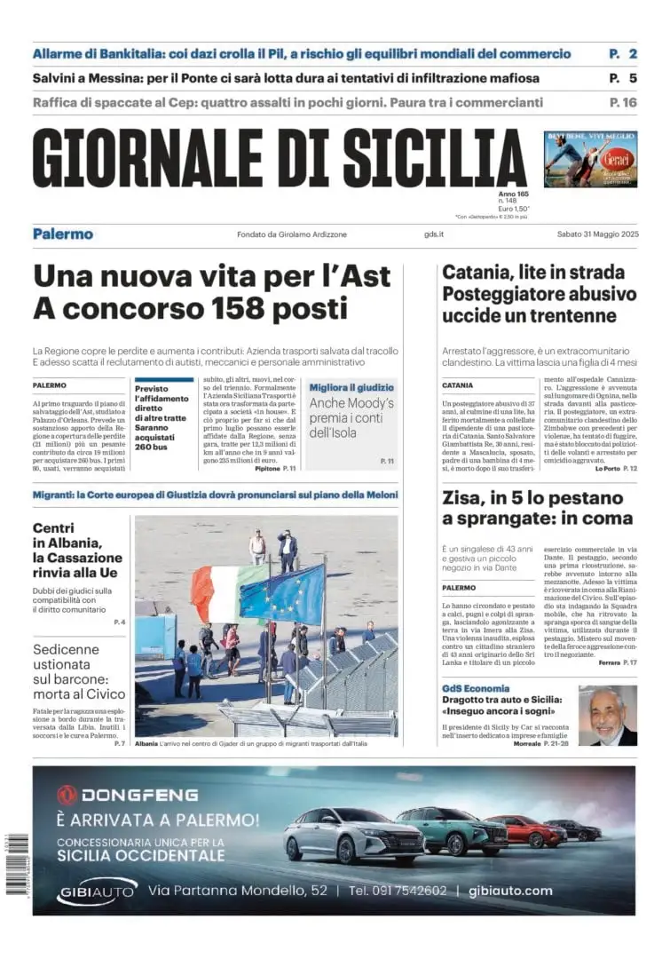 Prima-pagina-Giornale-di-Sicilia-edizione-di-oggi-31-05-2025