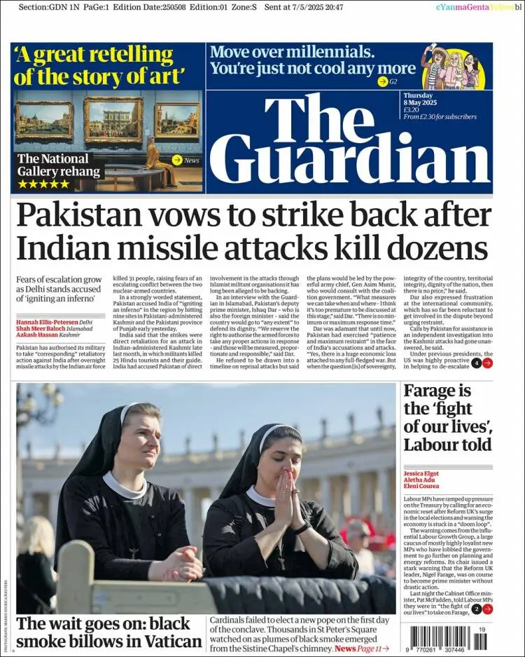 Prima-pagina-guardian-edizione-di-oggi-2025-05-08