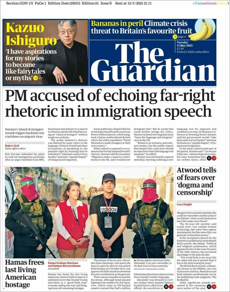Prima-pagina-guardian-edizione-di-oggi-2025-05-13
