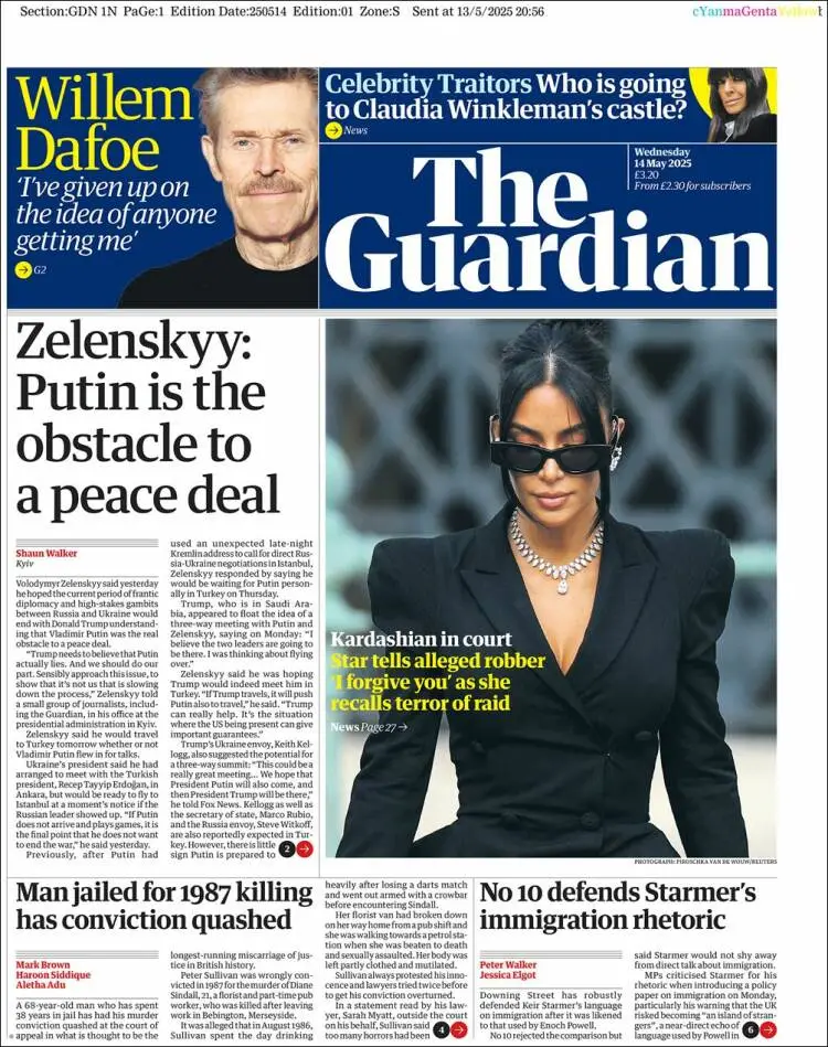 Prima-pagina-guardian-edizione-di-oggi-2025-05-14