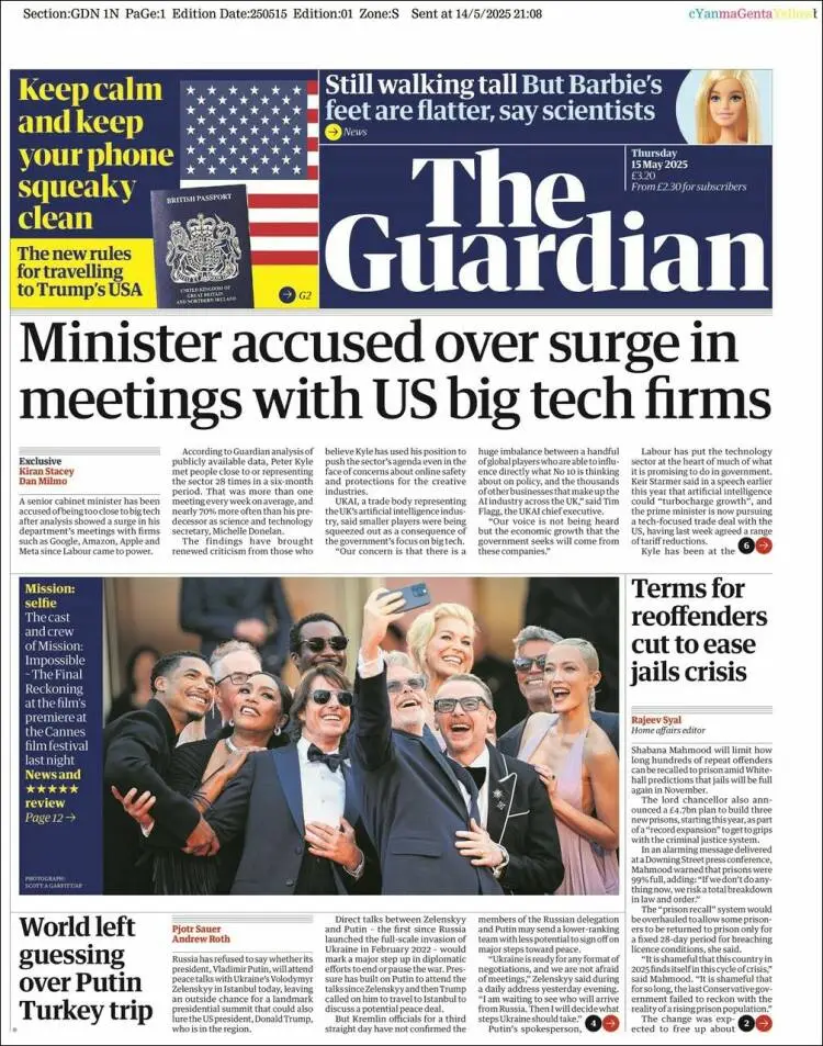 Prima-pagina-guardian-edizione-di-oggi-2025-05-15