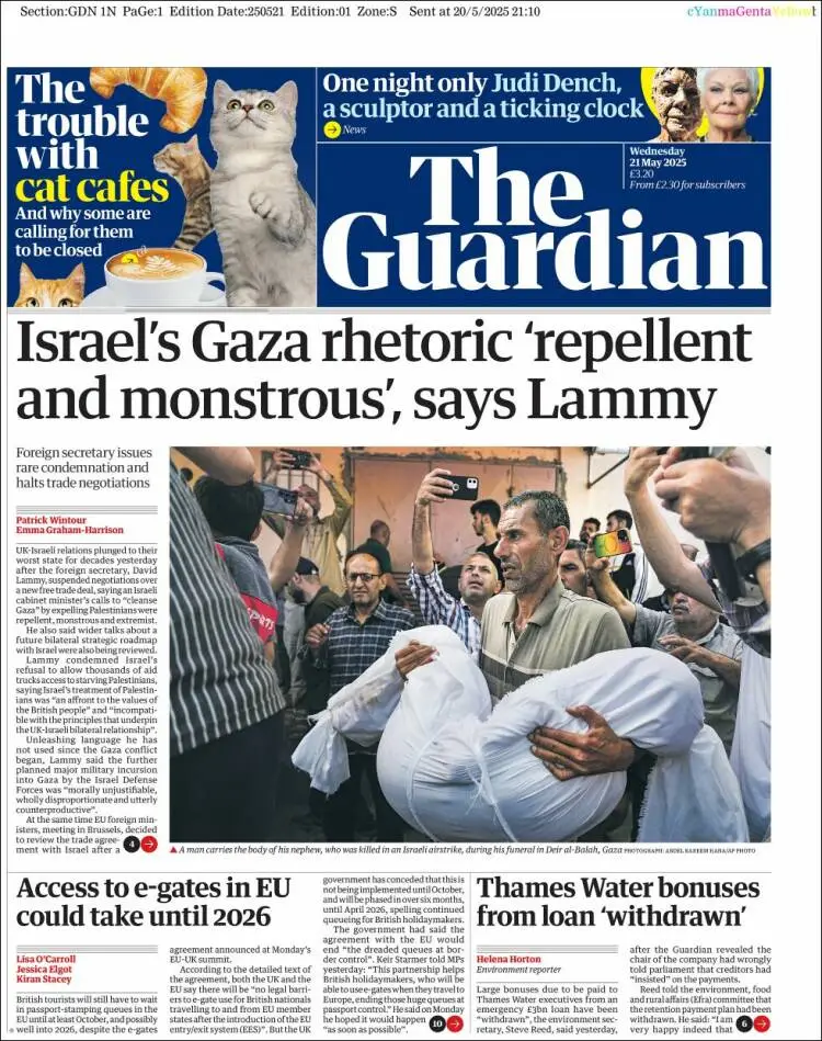 Prima-pagina-guardian-edizione-di-oggi-2025-05-21