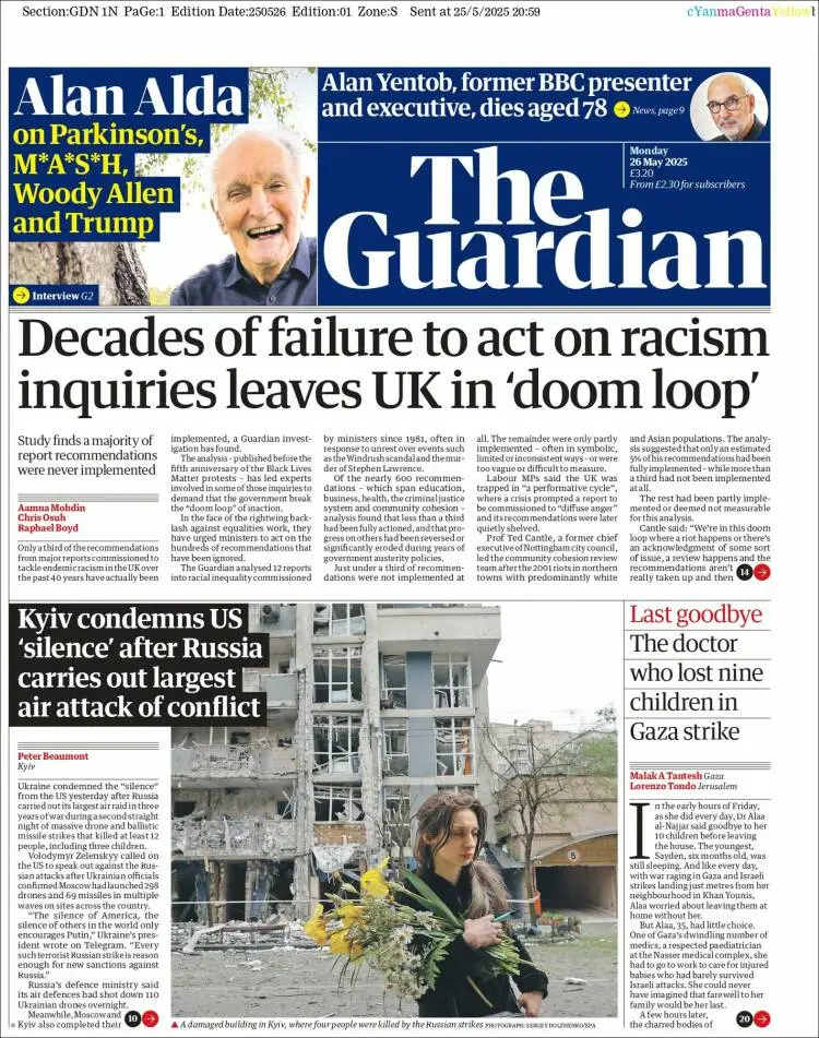 Prima-pagina-guardian-edizione-di-oggi-2025-05-26