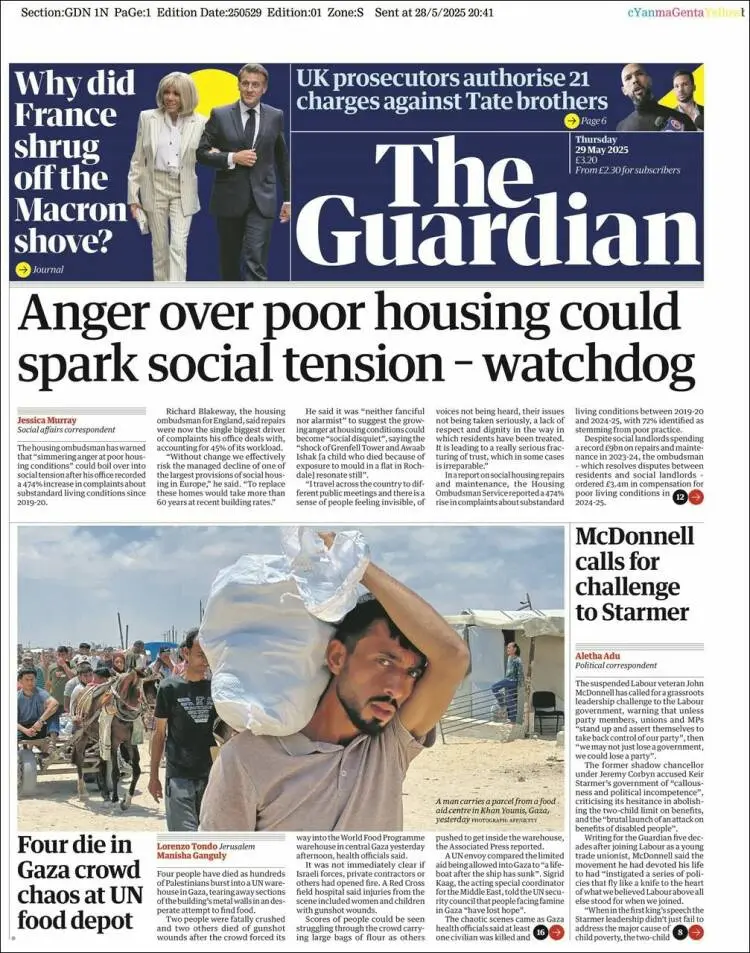 Prima-pagina-guardian-edizione-di-oggi-2025-05-29