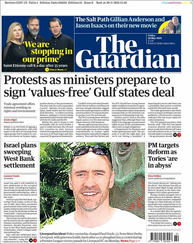 Prima-pagina-guardian-edizione-di-oggi-2025-05-30