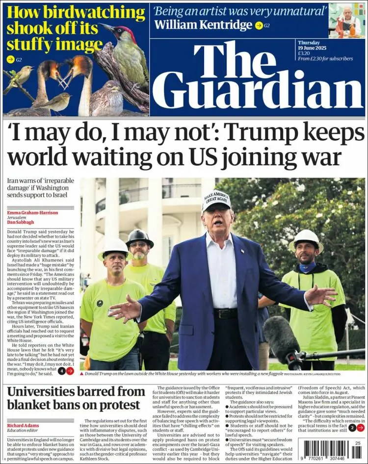 Prima-pagina-guardian-edizione-di-oggi-2025-06-19