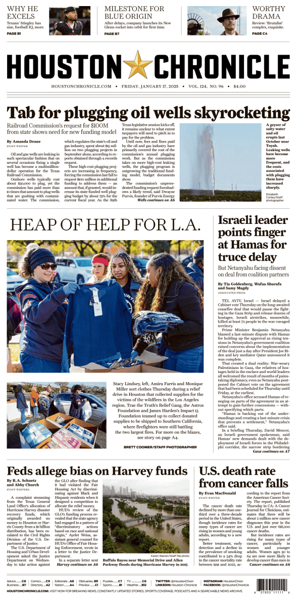 Prima-pagina-houston-chronicle-oggi-edizione-di-oggi-20250117
