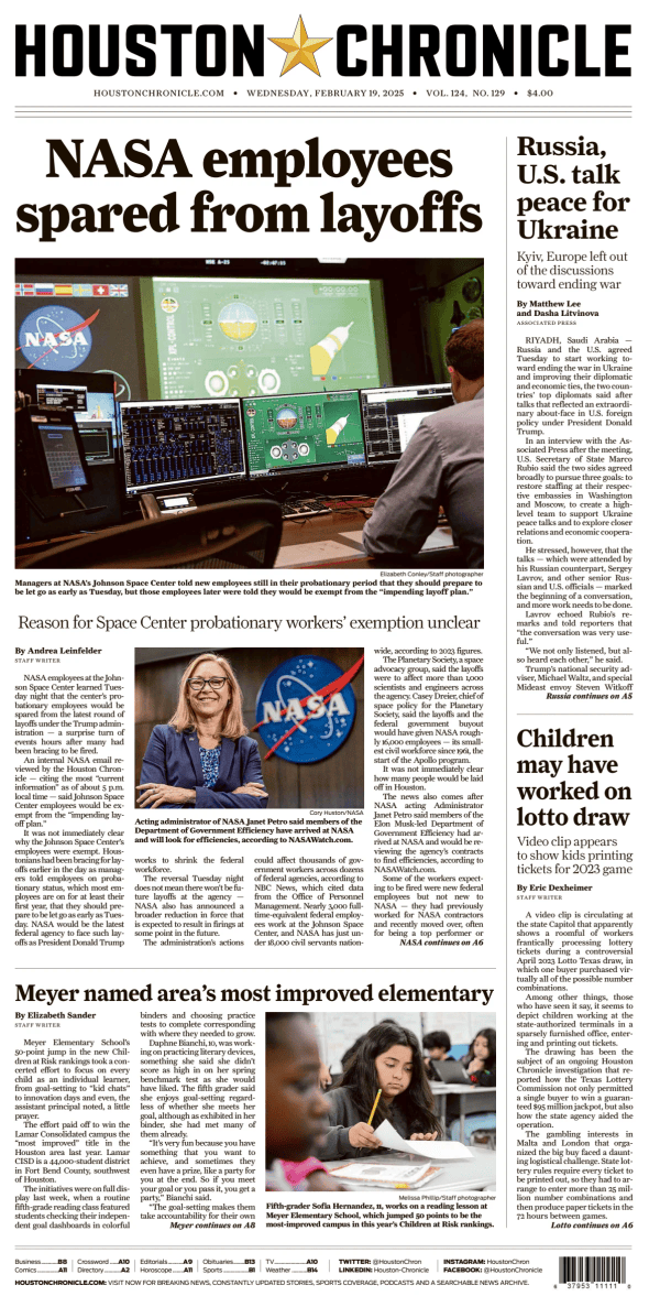 Prima-pagina-houston-chronicle-oggi-edizione-di-oggi-20250219
