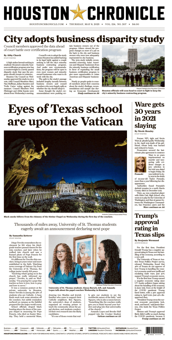 Prima-pagina-houston-chronicle-oggi-edizione-di-oggi-20250508