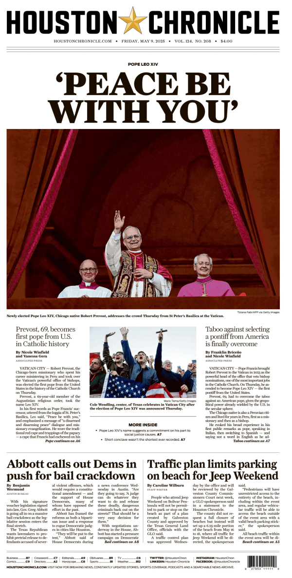 Prima-pagina-houston-chronicle-oggi-edizione-di-oggi-20250509