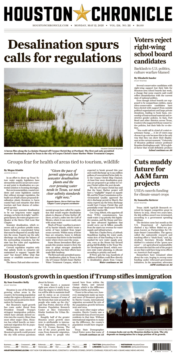 Prima-pagina-houston-chronicle-oggi-edizione-di-oggi-20250512