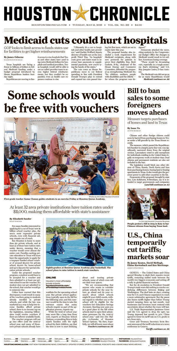 Prima-pagina-houston-chronicle-oggi-edizione-di-oggi-20250513