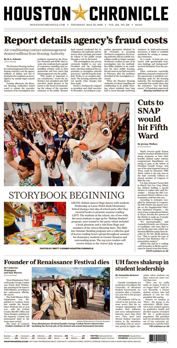 Prima-pagina-houston-chronicle-oggi-edizione-di-oggi-20250522