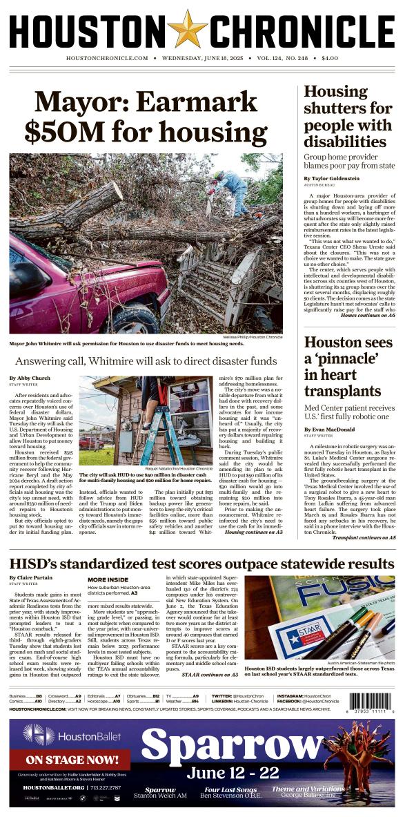 Prima-pagina-houston-chronicle-oggi-edizione-di-oggi-20250618