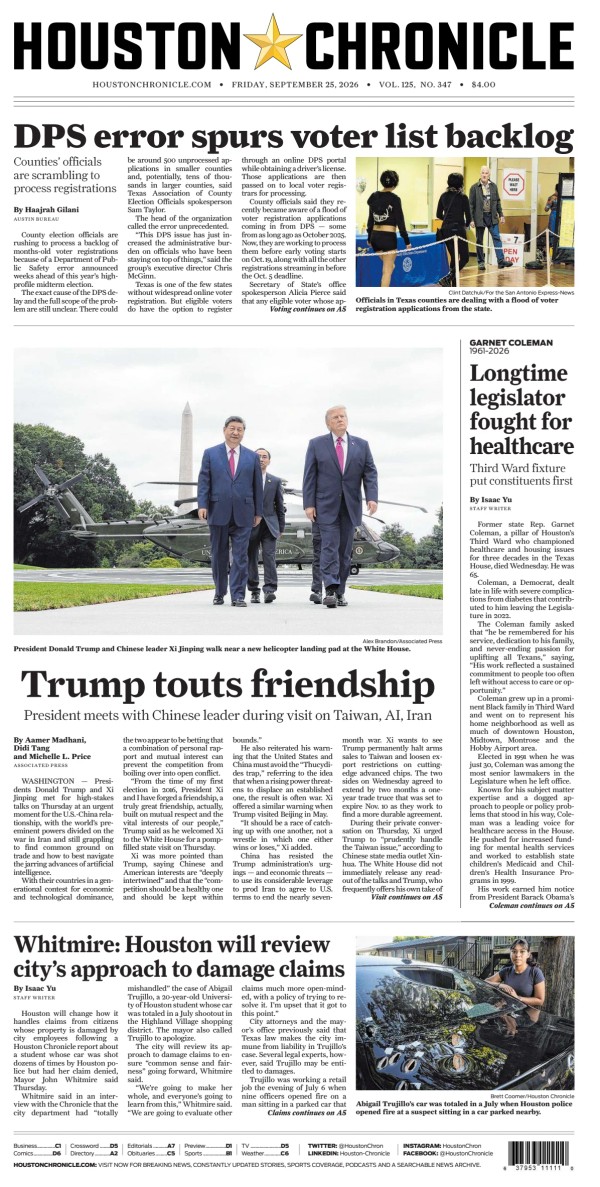 Prima-pagina-houston-chronicle-oggi-edizione-di-oggi-20260925