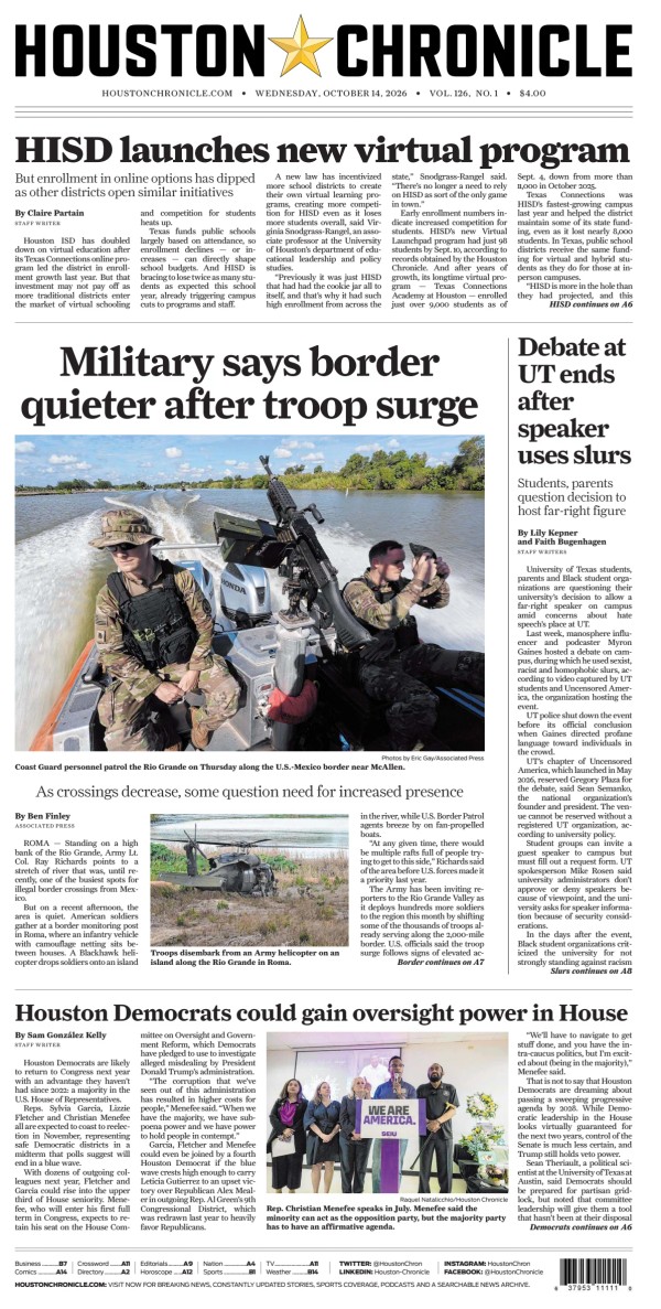 Prima-pagina-houston-chronicle-oggi-edizione-di-oggi-20261014