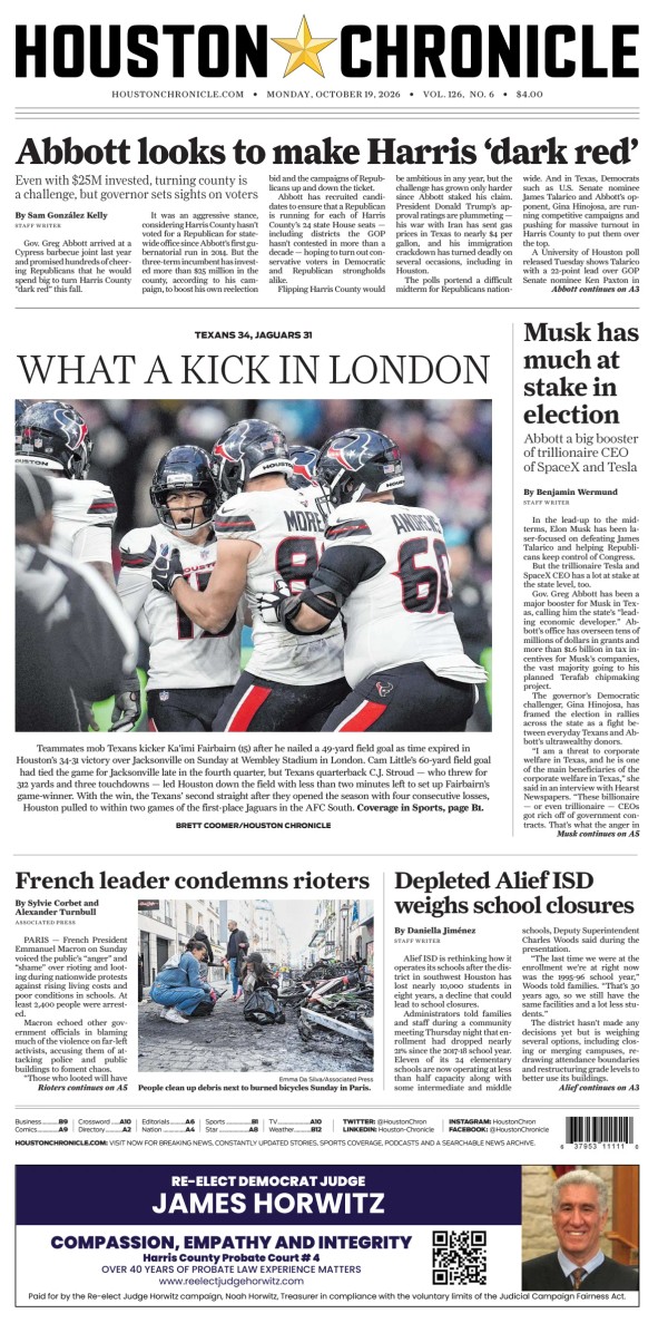 Prima-pagina-houston-chronicle-oggi-edizione-di-oggi-20261019