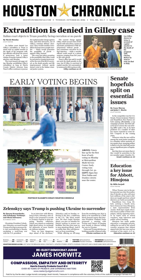 Prima-pagina-houston-chronicle-oggi-edizione-di-oggi-20261020