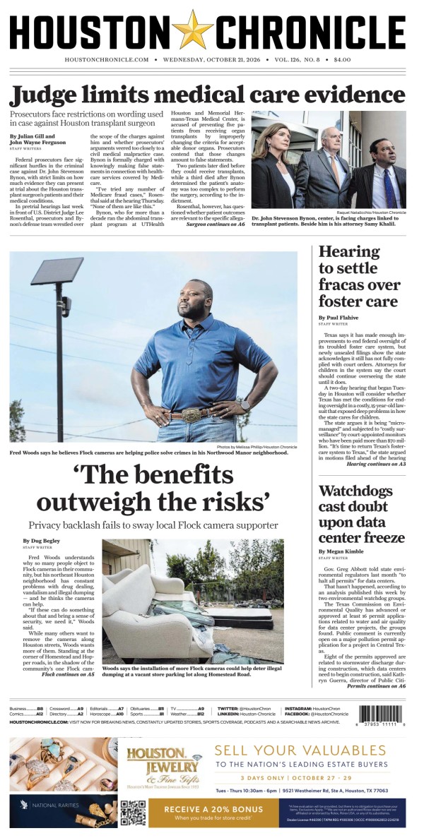 Prima-pagina-houston-chronicle-oggi-edizione-di-oggi-20261021