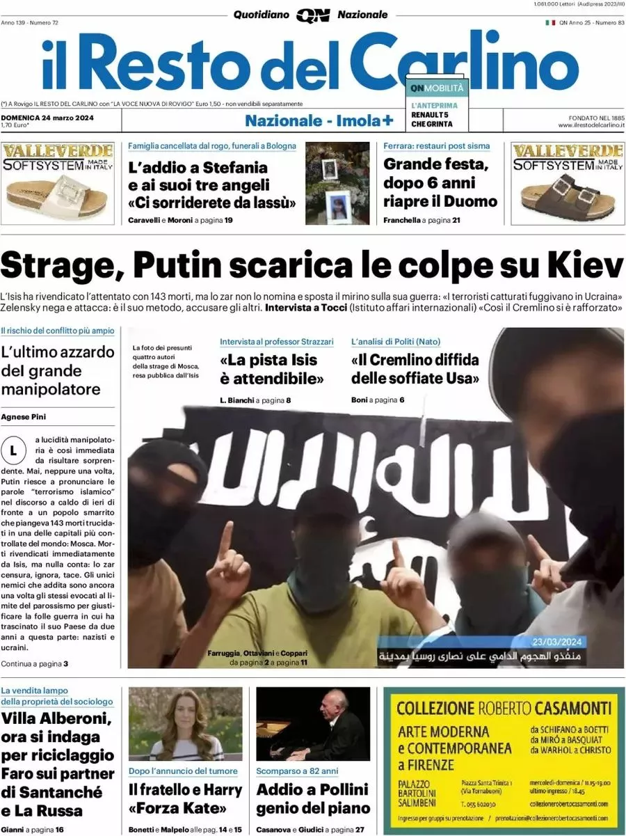 Prima-pagina-il-resto-del-carlino-edizione-di-oggi-24-03-2024