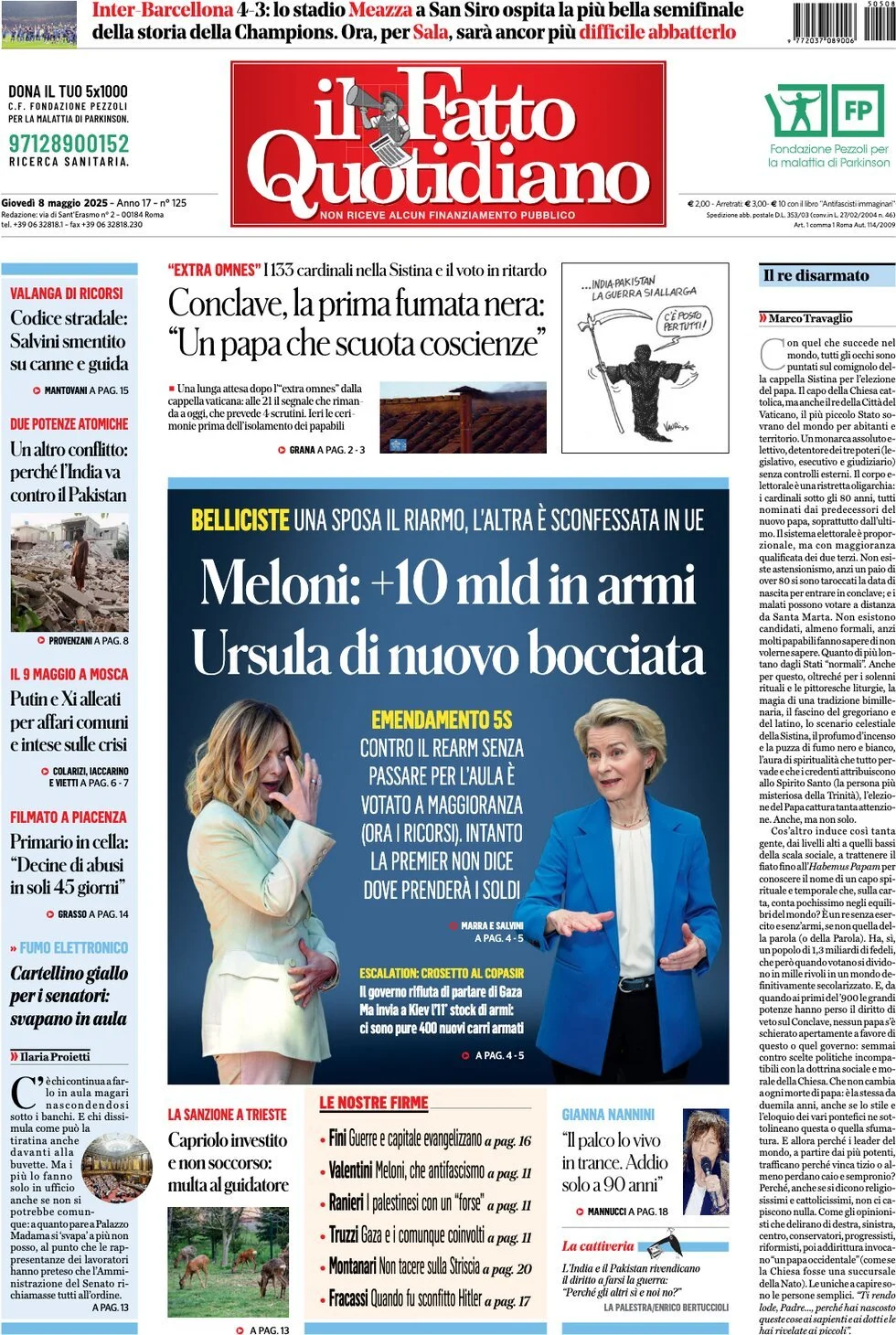 Prima-pagina-il-fatto-quotidiano-edizione-di-oggi-08-05-2025