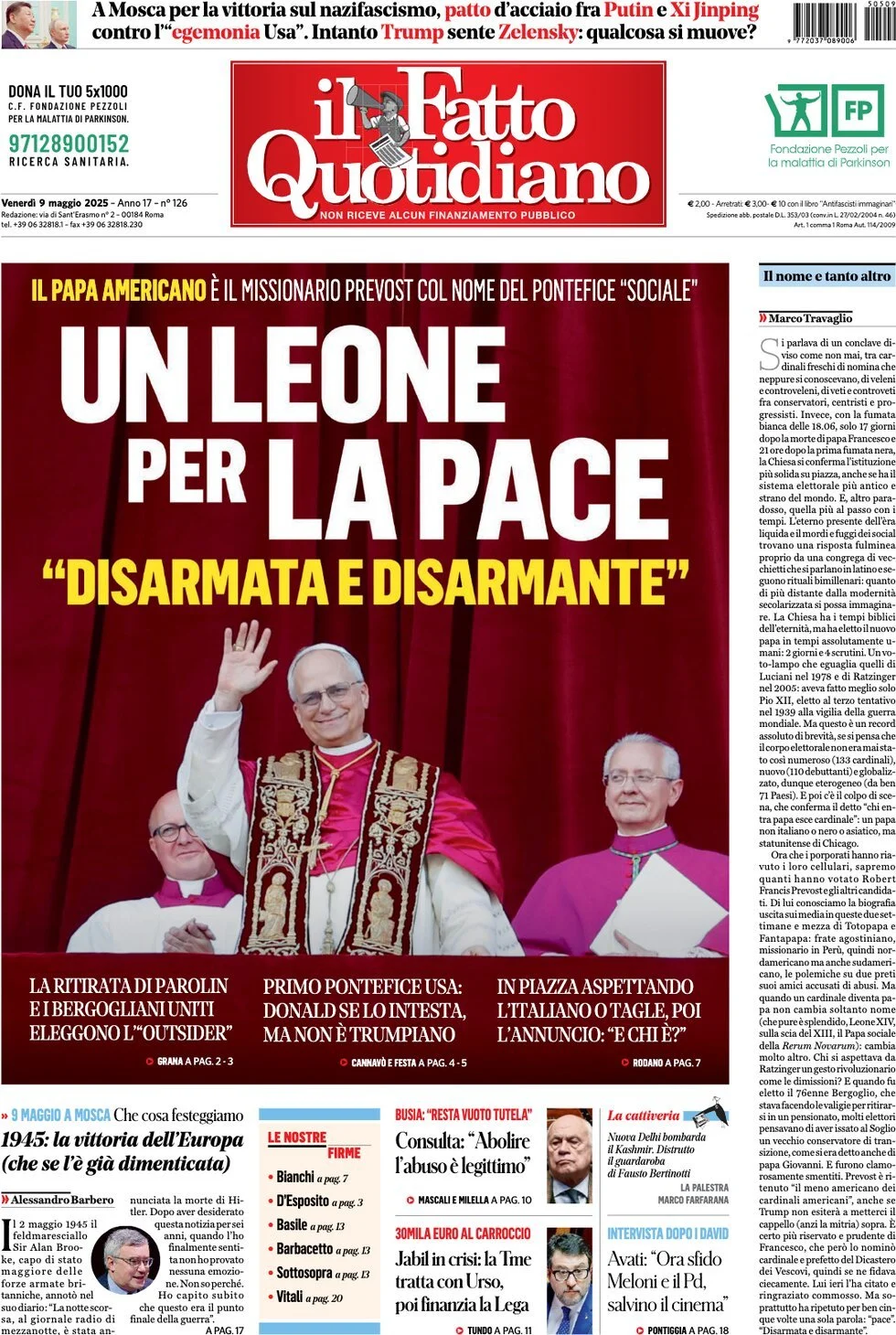 Prima-pagina-il-fatto-quotidiano-edizione-di-oggi-09-05-2025