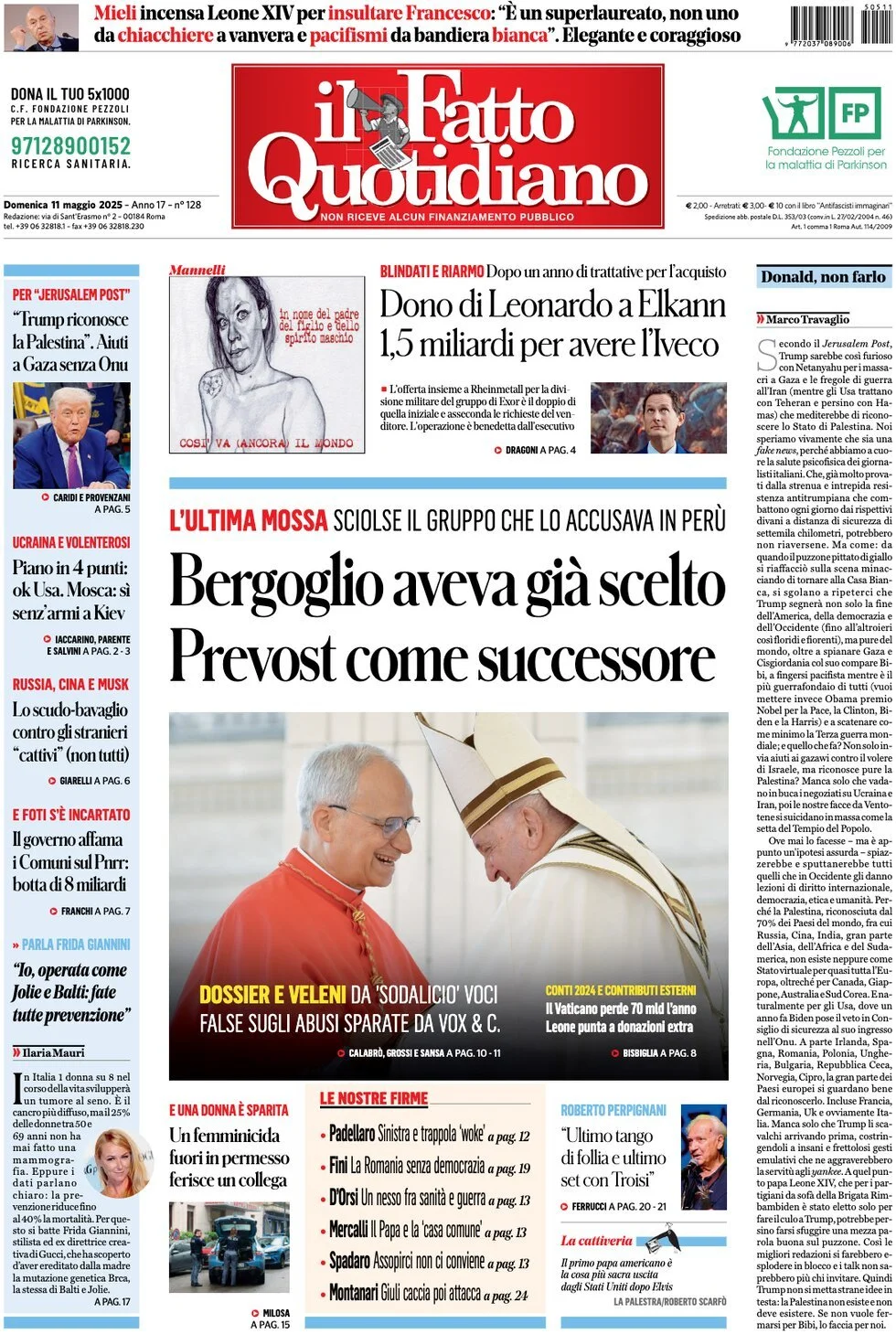Prima-pagina-il-fatto-quotidiano-edizione-di-oggi-11-05-2025