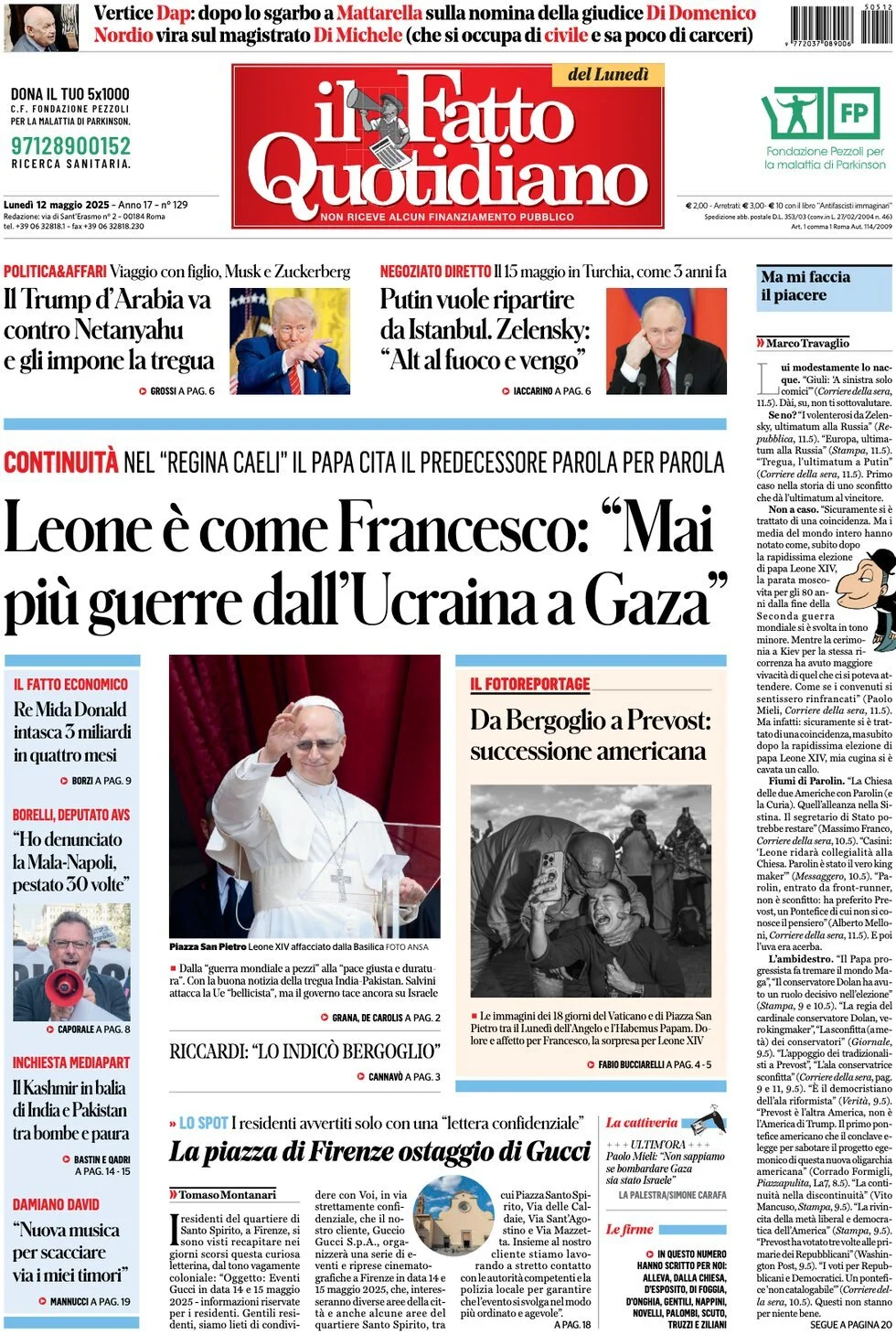 Prima-pagina-il-fatto-quotidiano-edizione-di-oggi-12-05-2025