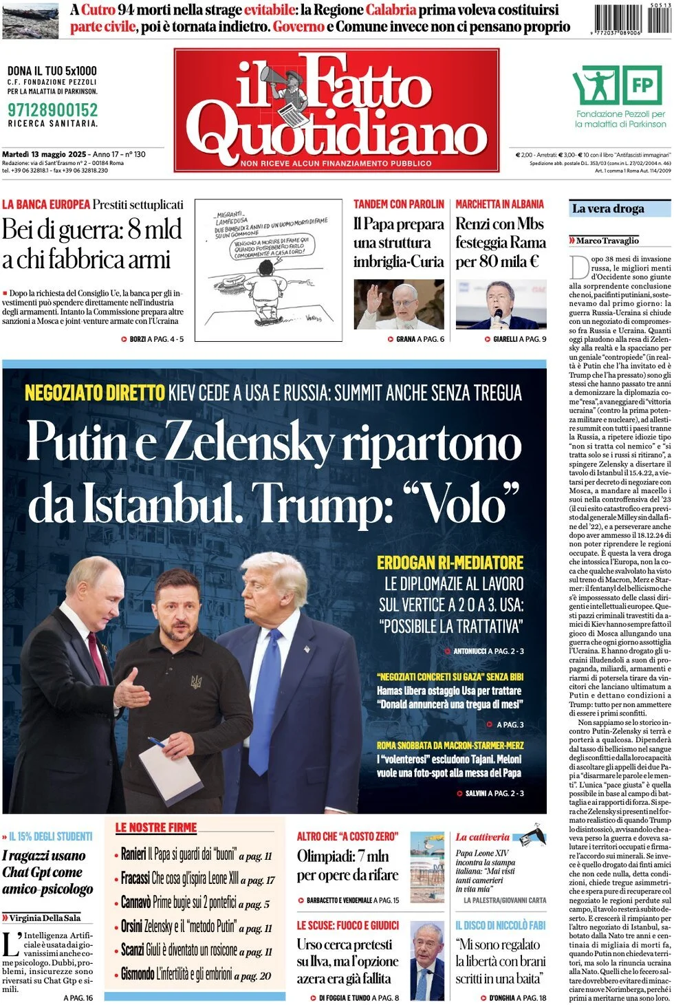 Prima-pagina-il-fatto-quotidiano-edizione-di-oggi-13-05-2025