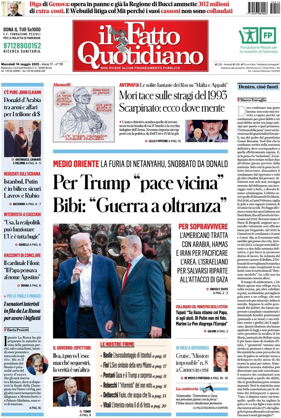 Prima-pagina-il-fatto-quotidiano-edizione-di-oggi-14-05-2025