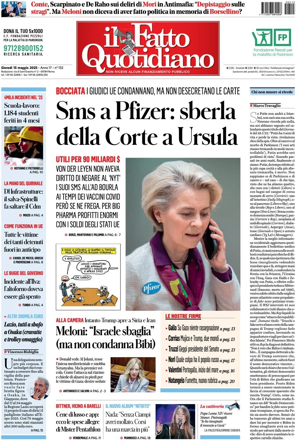 Prima-pagina-il-fatto-quotidiano-edizione-di-oggi-15-05-2025