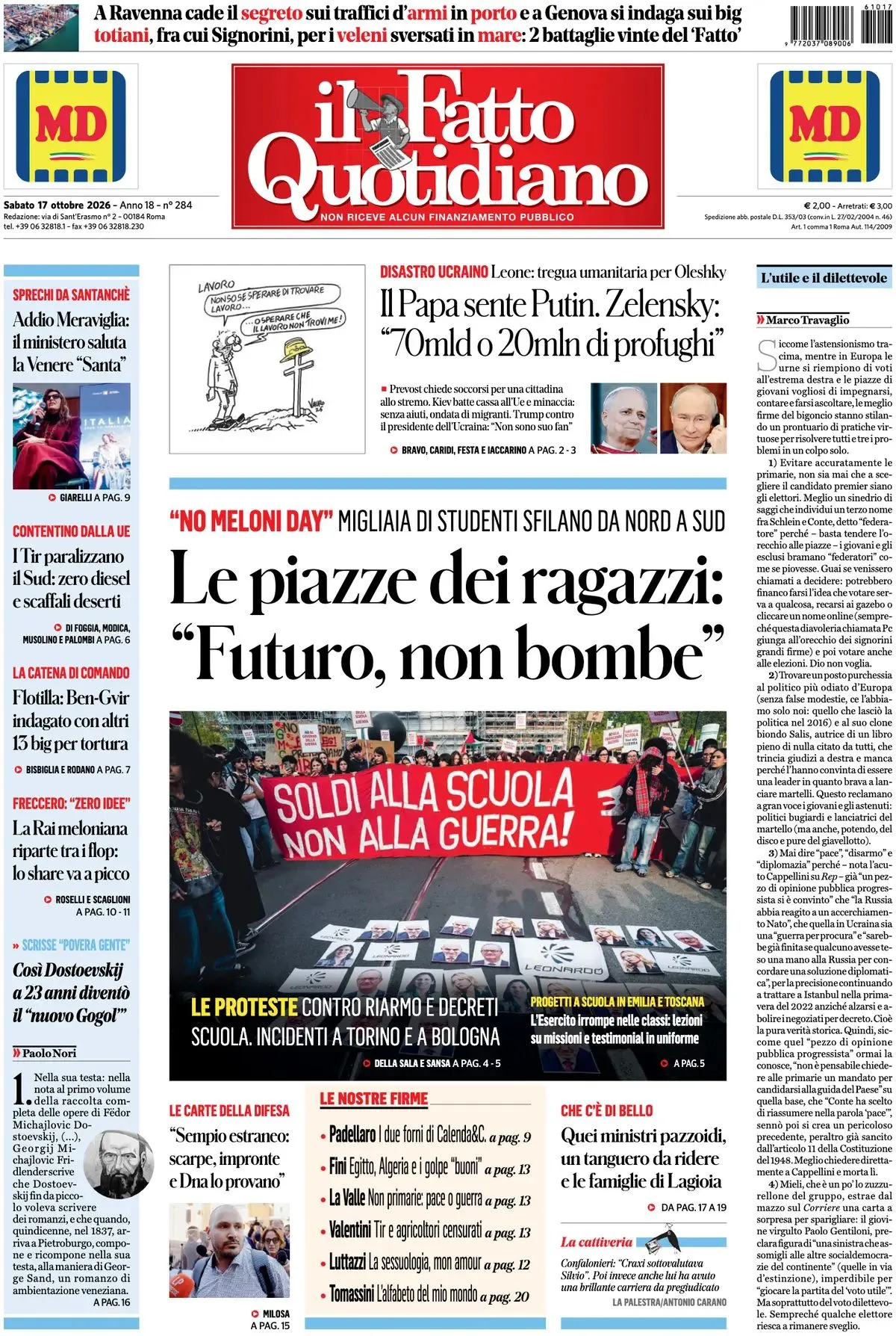Prima-pagina-il-fatto-quotidiano-edizione-di-oggi-17-10-2026