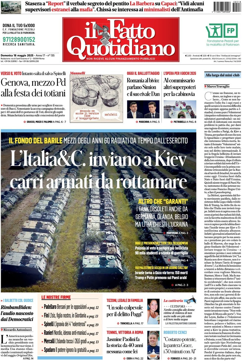 Prima-pagina-il-fatto-quotidiano-edizione-di-oggi-18-05-2025