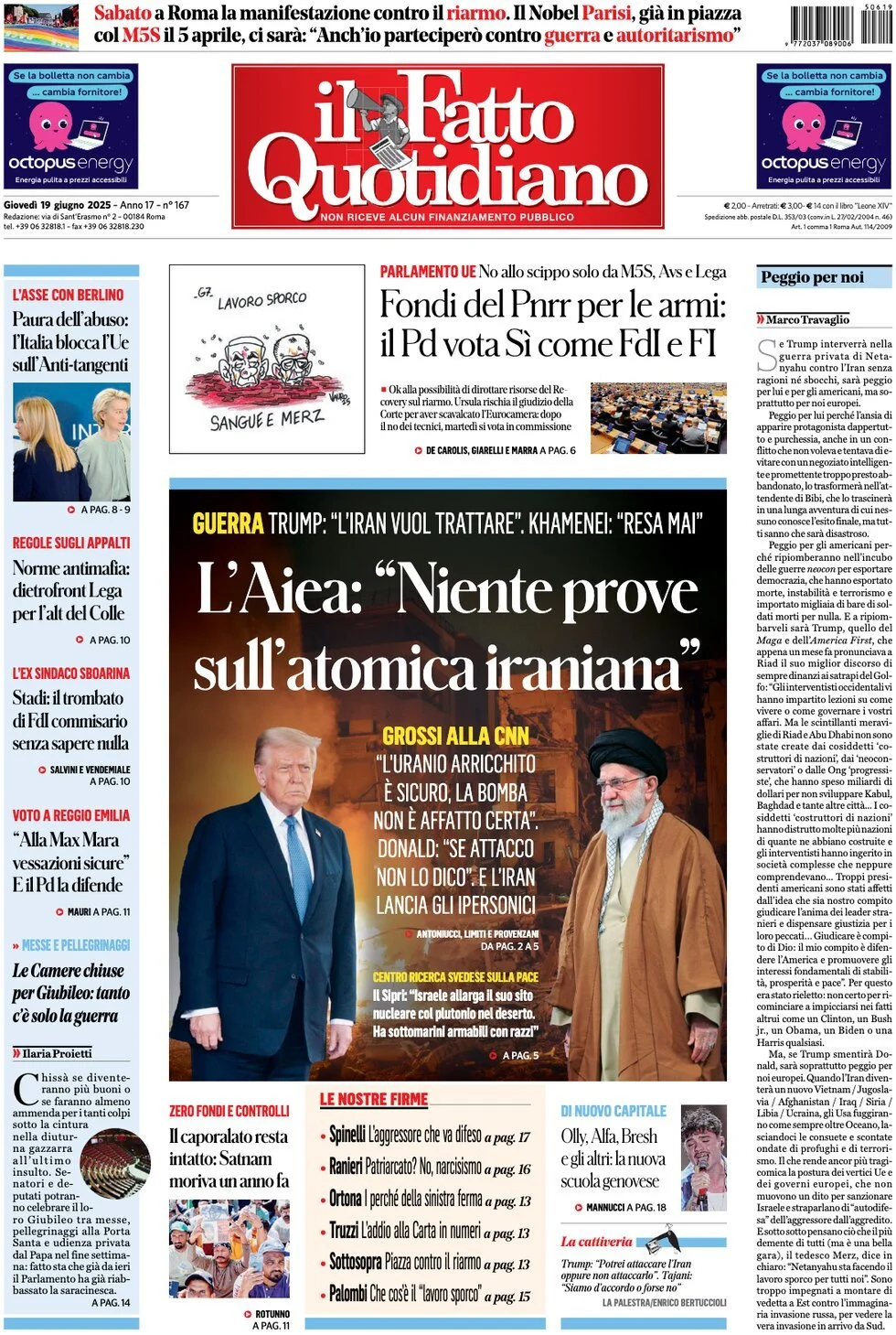 Prima-pagina-il-fatto-quotidiano-edizione-di-oggi-19-06-2025