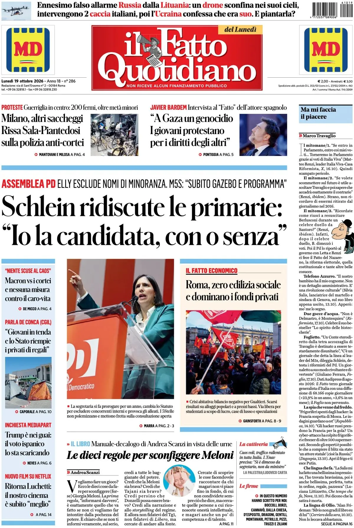 Prima-pagina-il-fatto-quotidiano-edizione-di-oggi-19-10-2026