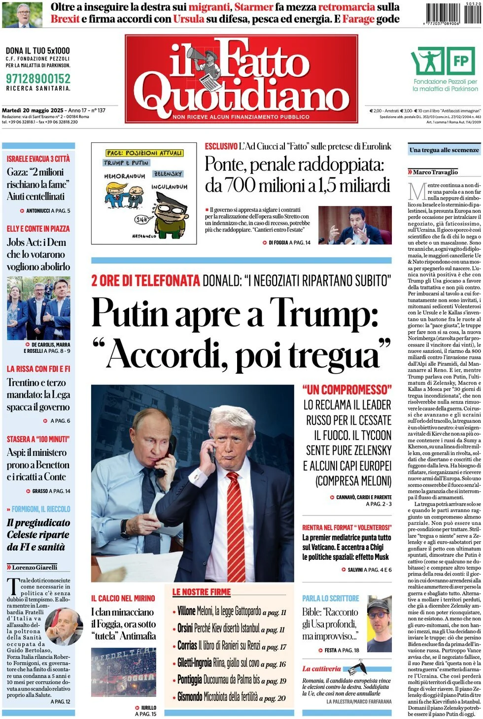 Prima-pagina-il-fatto-quotidiano-edizione-di-oggi-20-05-2025