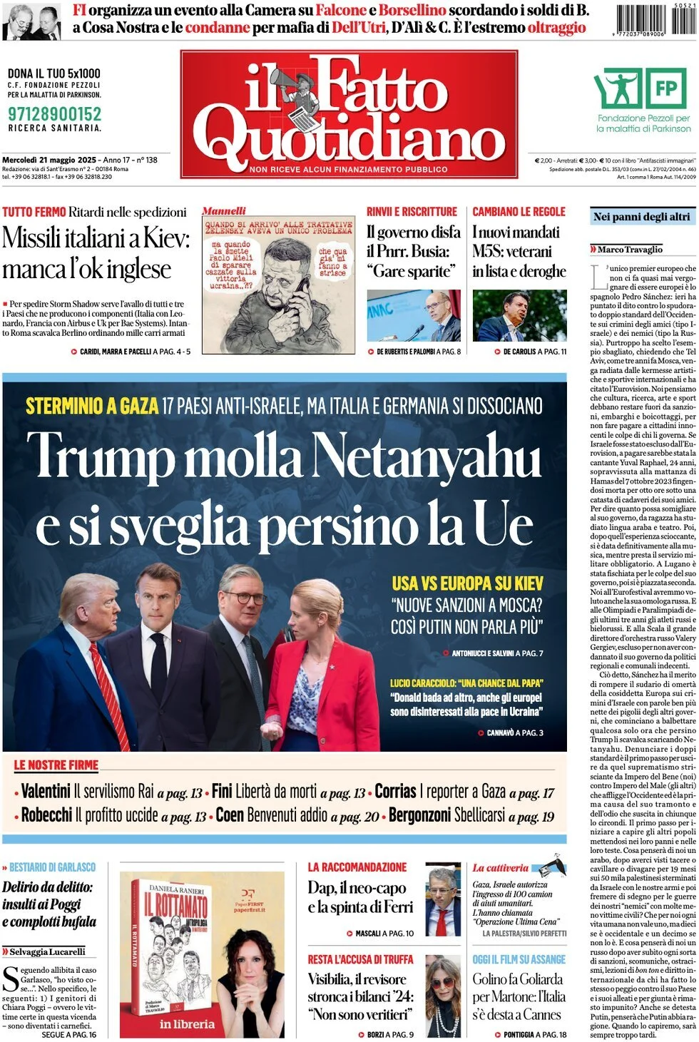 Prima-pagina-il-fatto-quotidiano-edizione-di-oggi-21-05-2025