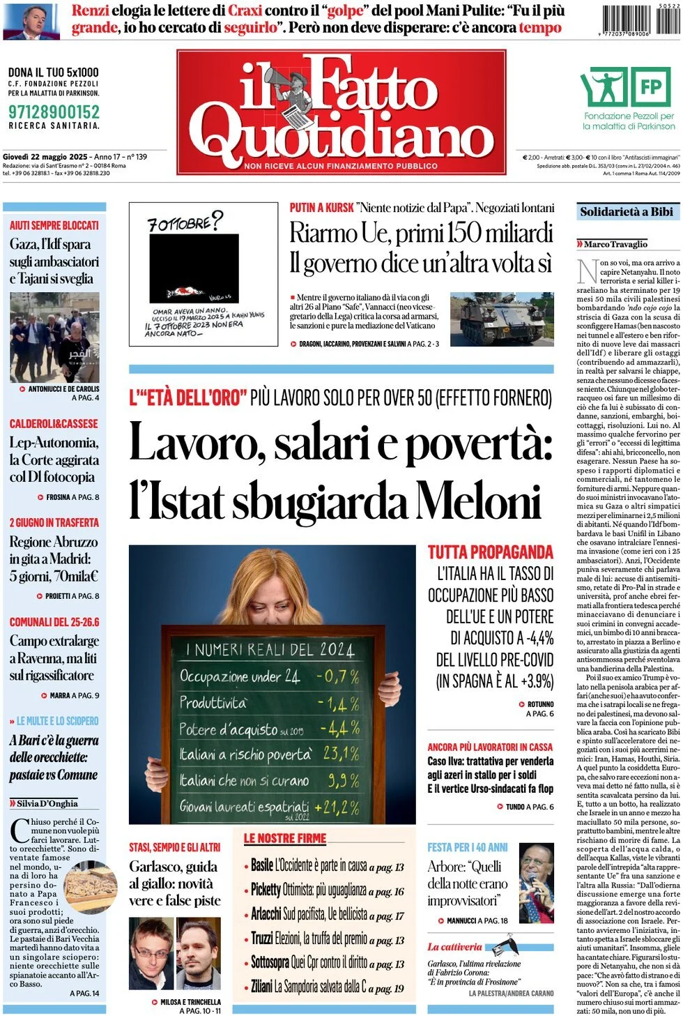 Prima-pagina-il-fatto-quotidiano-edizione-di-oggi-22-05-2025