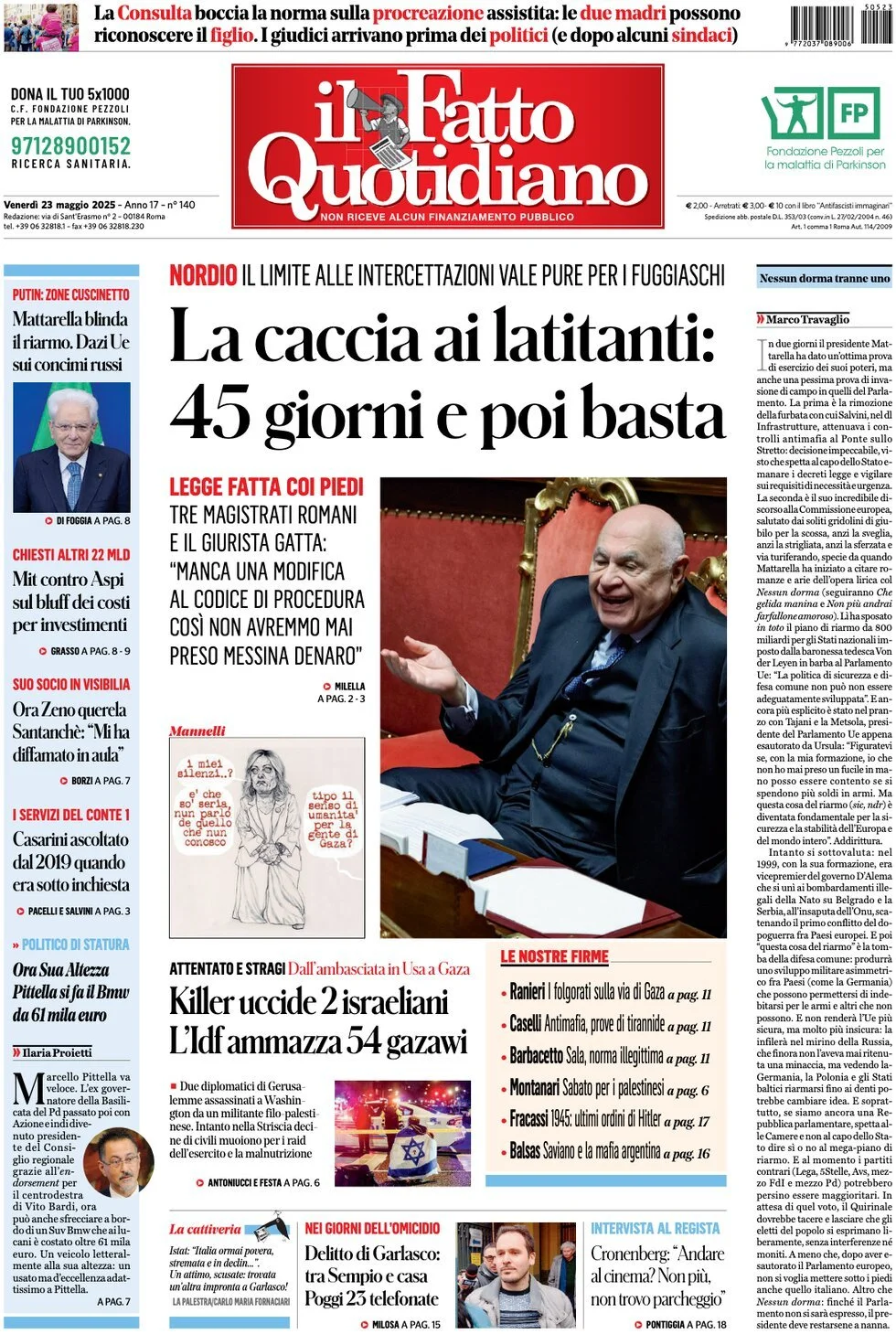 Prima-pagina-il-fatto-quotidiano-edizione-di-oggi-23-05-2025